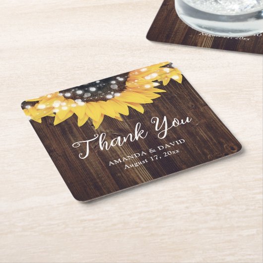 Sonnenblume Rustikale Gastgeschenk Hochzeit Rechteckiger Pappuntersetzer (angewinkelt)