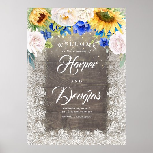 Sonnenblume Rustikale Hochzeit im Herbst Begrüßung Poster (Vorne)