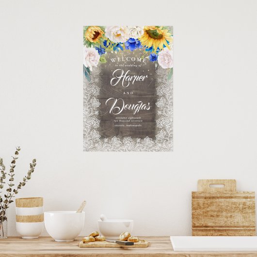 Sonnenblume Rustikale Hochzeit im Herbst Begrüßung Poster (Küche)