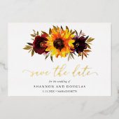 Sonnenblume Rustikale Hochzeit Save the Date Folieneinladung (Vorderseite)