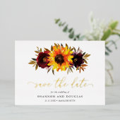 Sonnenblume Rustikale Hochzeit Save the Date Folieneinladung (Stehend vorne)