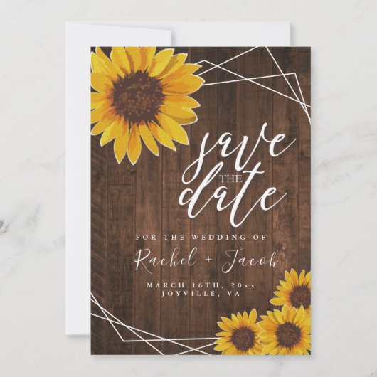 Sonnenblume Rustikale Hochzeit speichern Datum Ein Save The Date (Vorderseite)