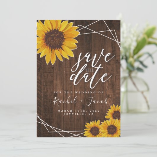Sonnenblume Rustikale Hochzeit speichern Datum Ein Save The Date (Stehend Vorderseite)
