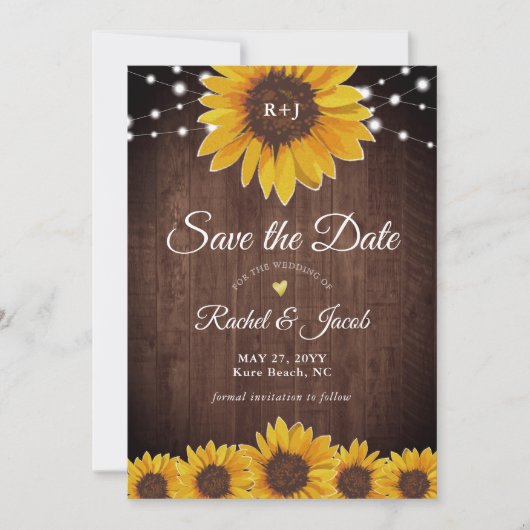 Sonnenblume Rustikale Hochzeit speichern Datum Ein Save The Date (Vorderseite)
