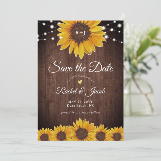 Sonnenblume Rustikale Hochzeit speichern Datum Ein Save The Date (Stehend Vorderseite)