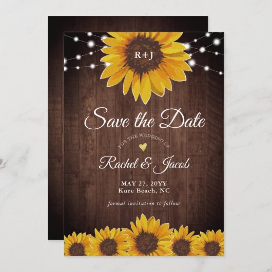 Sonnenblume Rustikale Hochzeit speichern Datum Ein Save The Date (Vorne/Hinten)