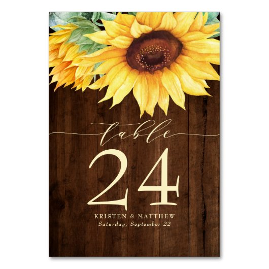 Sonnenblume Rustikale Hochzeit von Holz Tischnummer (Rückseite)