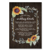 Sonnenblume Rustikale Hochzeitkarten Tischnummer (Vorderseite)