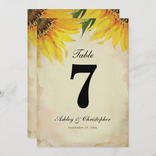 Sonnenblume Rustikale Hochzeitsempfang Tischnummer (Vorne/Hinten)