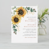 Sonnenblume Rustikale Hochzeitsstimmung Rose Gold Folieneinladung (Stehend vorne)