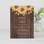 Sonnenblume Rustikale Holzbauernhöfe Hochzeit Einladung (Stehend Vorderseite)