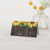 Sonnenblume Rustikale Holzsaitenlicht Hochzeit Platzkarte (Vorderseite)