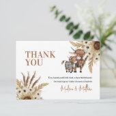 Sonnenblume Rustikale Kuh Baby Dusche Danke Karte (Stehend Vorderseite)