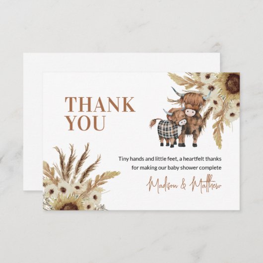 Sonnenblume Rustikale Kuh Baby Dusche Danke Karte (Vorne/Hinten)