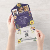 Sonnenblume Rustikale Lila Hochzeit All In One Einladung (Abreißen)
