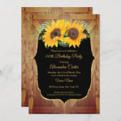 Sonnenblume rustikale Scheunentür Schwarzes Party Einladung (Vorne/Hinten)