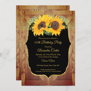 Sonnenblume rustikale Scheunentür Schwarzes Party Einladung