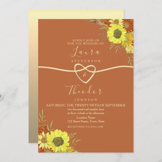 Sonnenblume Rustikale Terracotta Einladung (Vorne/Hinten)