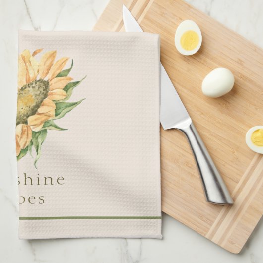 Sonnenblume Rustikale Wasserfarbe Geschirrtuch (Viertel Falte)