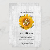 Sonnenblume Rustikale Weißholzhochzeit Einladung (Vorne/Hinten)