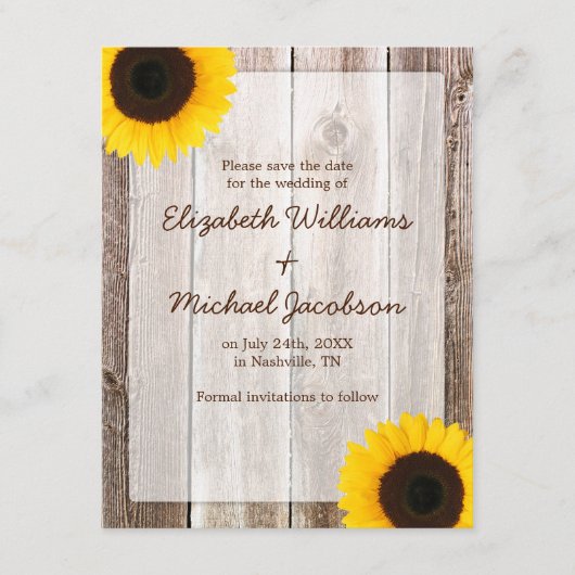 Sonnenblume Rustikaler Ankündigung Datum freihalte (Vorderseite)