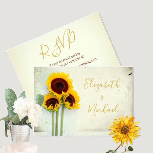 Sonnenblume Rustikaler moderner Typograph Wedding Einladung