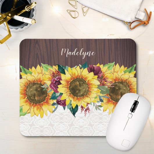 Sonnenblume Rustikaler Personalisierter Name Mousepad