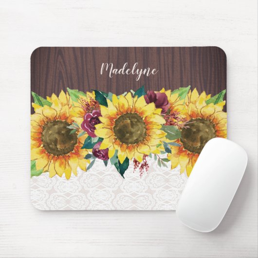 Sonnenblume Rustikaler Personalisierter Name Mousepad (Mit Mouse)