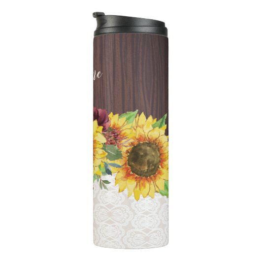 Sonnenblume Rustikaler Personalisierter Name Thermosbecher (Nach rechts gedreht)