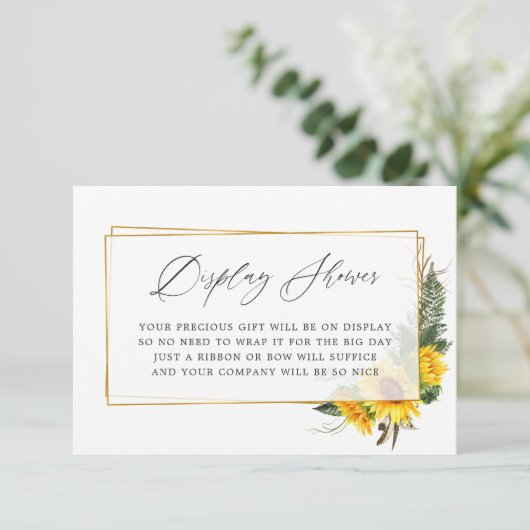 Sonnenblume Rustikales Brautparty Display Dusche Begleitkarte (Stehend Vorderseite)