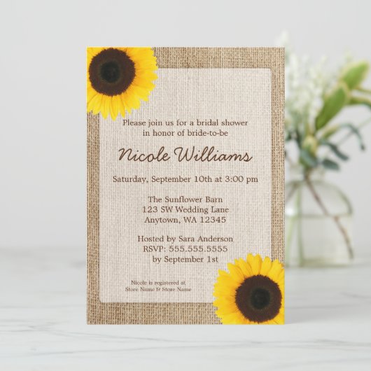 Sonnenblume Rustikales Brautparty Einladung (Stehend Vorderseite)