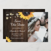 Sonnenblume Rustikales Foto mit Holzsaitenleuchten Save The Date (Vorne/Hinten)
