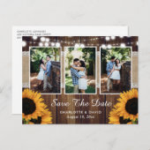 Sonnenblume Rustikales Foto Save the Date Ankündigungspostkarte (Vorne/Hinten)