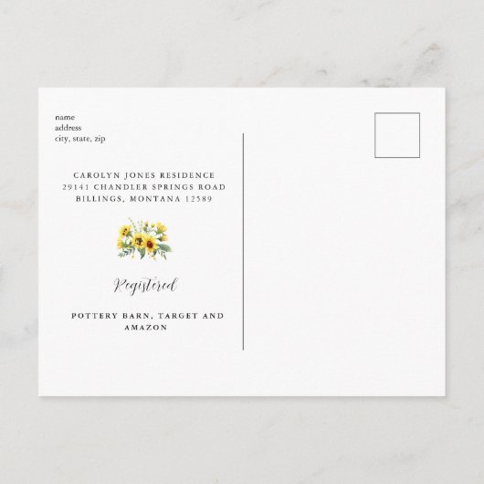 Sonnenblume Rustikales Gelbes Brautparty Einladungspostkarte (Rückseite)