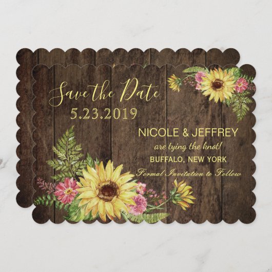 Sonnenblume Rustikales Hochzeitssemble Save the Da Save The Date (Vorne/Hinten)