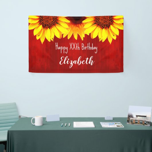 Sonnenblume Rustikales Holz Geburtstag Banner (Messeveranstaltung)
