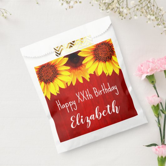 Sonnenblume Rustikales Holz Geburtstag Geschenktütchen (Versiegelt)