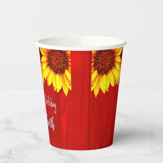 Sonnenblume Rustikales Holz Geburtstag Pappbecher (Links)