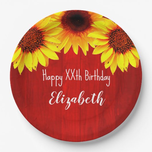Sonnenblume Rustikales Holz Geburtstag Pappteller (Vorderseite)