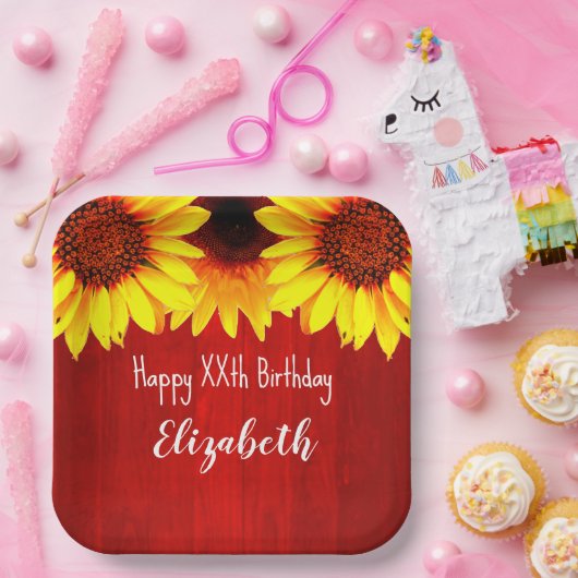 Sonnenblume Rustikales Holz Geburtstag Pappteller (Party)