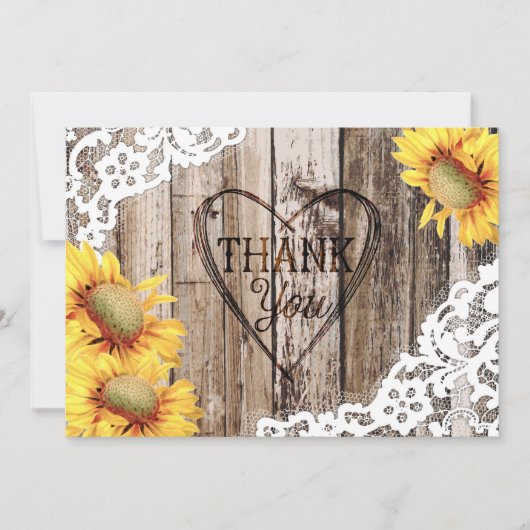 Sonnenblume Rustikales Holz Spitzen und Herz Viele Dankeskarte (Vorderseite)