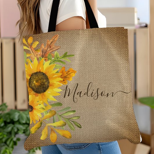 Sonnenblume Rustikales Land Burlap Personalisierte Tasche