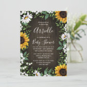 Sonnenblume Rustikales Land Floral Fall Baby Dusch Einladung (Stehend Vorderseite)