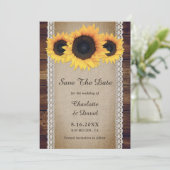 Sonnenblume Rustikales Land Holz Burlap Lace Hochz Save The Date (Stehend Vorderseite)