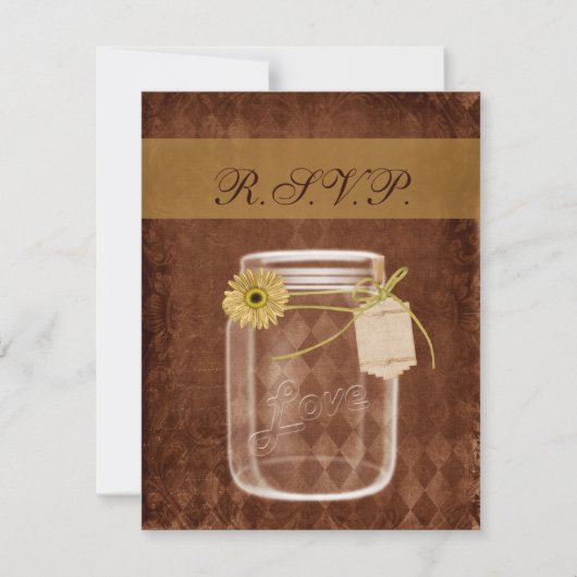 Sonnenblume rustikales Mason Glas Hochzeit Rsvp Karte (Vorderseite)