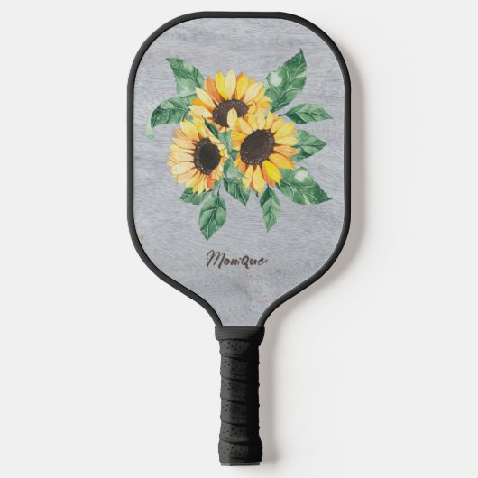 Sonnenblume Rustikales Monogramm Pickleball Schläger (Vorderseite)