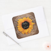 Sonnenblume Rustikales Stallholz Hochzeit Rücksend Quadratischer Aufkleber (Umschlag)