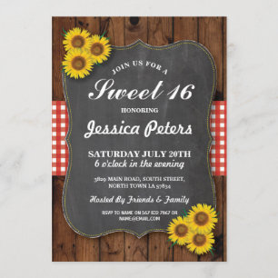 Sonnenblume Rustikales Sweet 16 Party Chalk Wood E Einladung