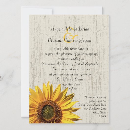 Sonnenblume Rustische Hochzeit Einladung (Vorderseite)