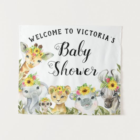 Sonnenblume Safari Baby Dusche Banner Hintergrund  Wandteppich (Vorderseite (Horizontal))